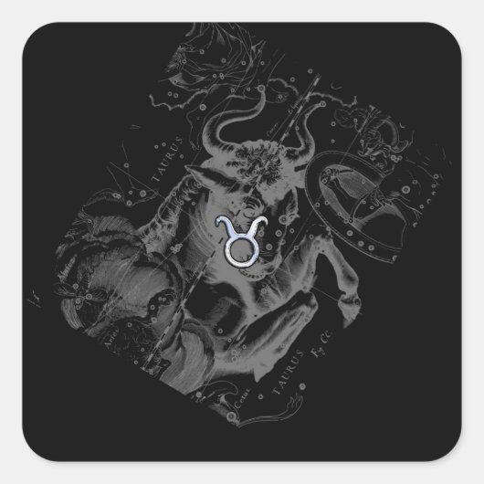 Chrome zoals Taurus Zodiac Sign on Hevelius Vierkante Sticker (Voorkant)