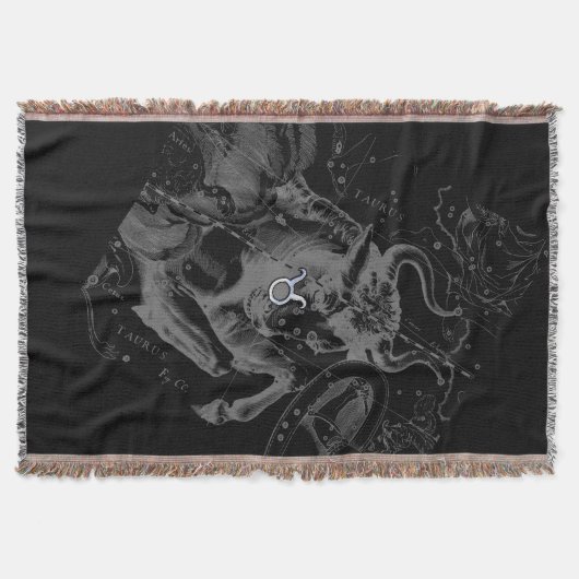 Chrome zoals Taurus Zodiac Sign op Hevelius Black Deken (Voorkant)