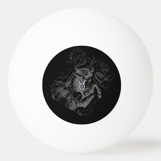 Chrome zoals Taurus Zodiac Sign op Hevelius Black Pingpongbal (Voorkant)