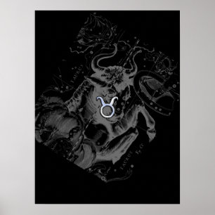Chrome zoals Taurus Zodiac Sign op Hevelius Black Poster