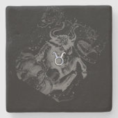 Chrome zoals Taurus Zodiac Sign op Hevelius Black Stenen Onderzetter (Voorkant)