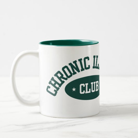 Chronic Illness Club Mug, Cute Gift for Spoonies Tweekleurige Koffiemok (Links)