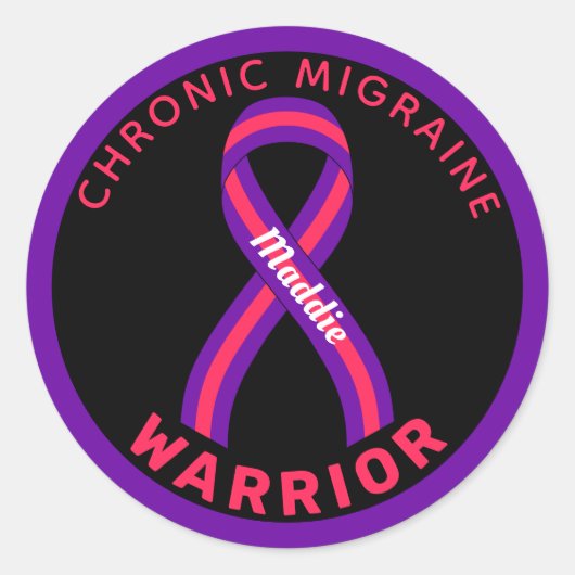 Chronic Migraine Warrior Black Round Sticker (Voorkant)