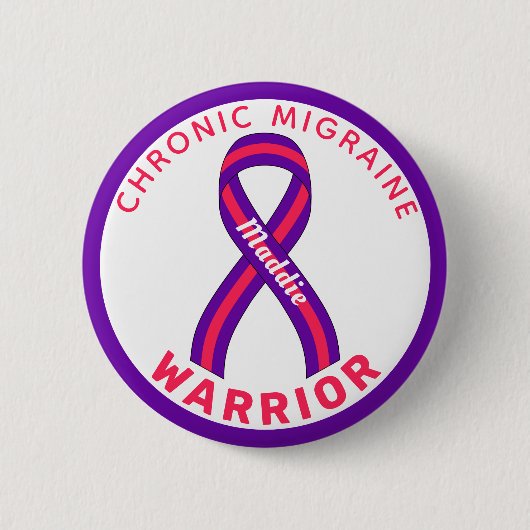 Chronische migraine Warrior Ribbon White Button (Voorkant)