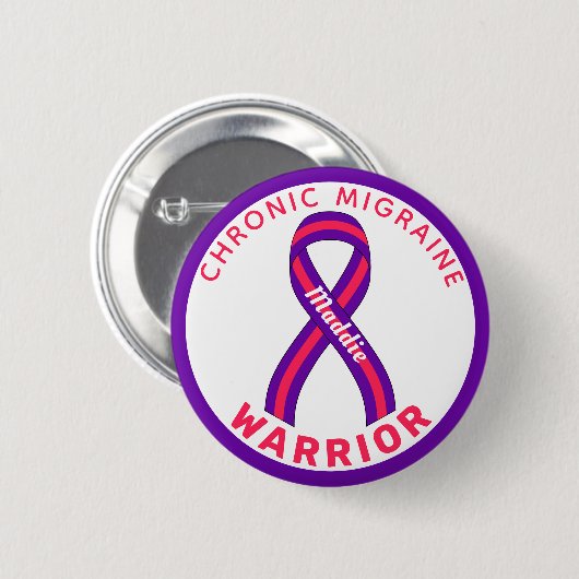 Chronische migraine Warrior Ribbon White Button (Voorkant /achterkant)