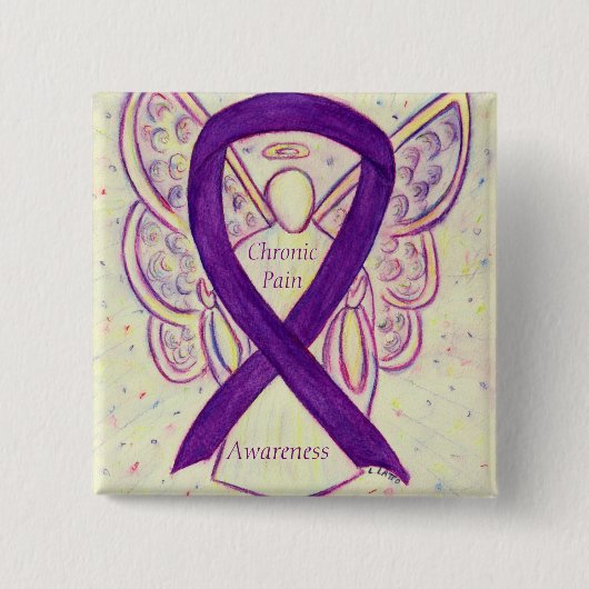 Chronische pijnbestrijding Angel Ribbon Art Pin Vierkante Button 5,1 Cm (Voorkant)