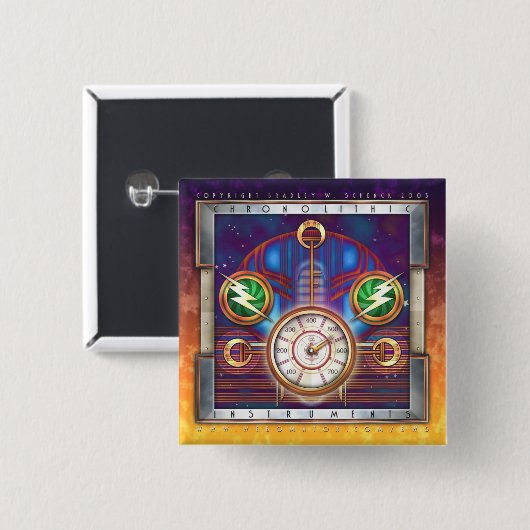 Chronolithische Button met instrumenten op het vie (Voorkant /achterkant)