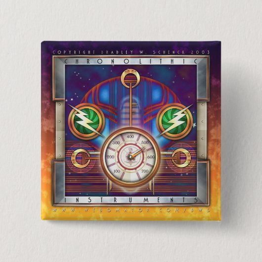 Chronolithische Button met instrumenten op het vie (Voorkant)