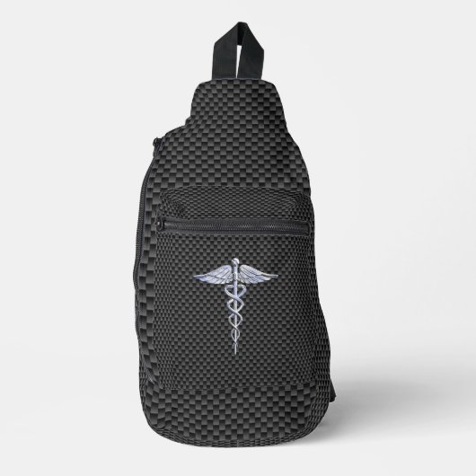 Chroom als Caduceus Medisch Symbool Koolstofvezel Sling Bag (Voorkant)