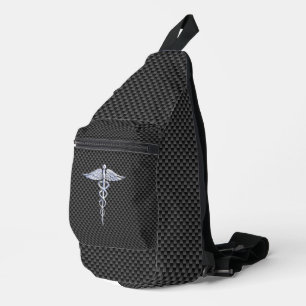 Chroom als Caduceus Medisch Symbool Koolstofvezel Sling Bag