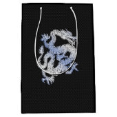 Chroom als draak op zwarte slangenhuid afdrukken medium cadeauzakje (Voorkant)