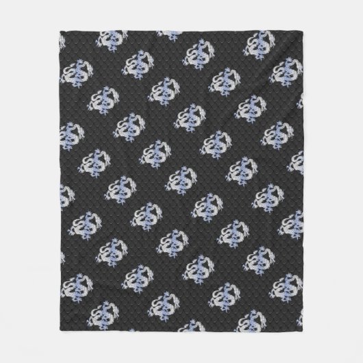 Chroom als draak op zwarte slangenhuidafdruk fleece deken (Voorkant)