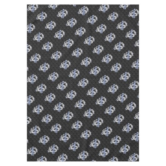 Chroom als draak op zwarte slangenhuidafdruk tafelkleed (Voorkant)