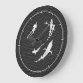 Chroom als duiker met haaien op koolstofvezel grote klok (Hoek)