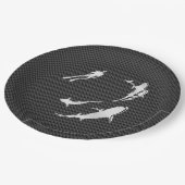 Chroom als duiker met haaien op koolstofvezel papieren bordje (Gekanteld)