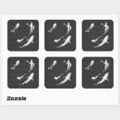 Chroom als duiker met haaien op koolstofvezel vierkante sticker (Vel)