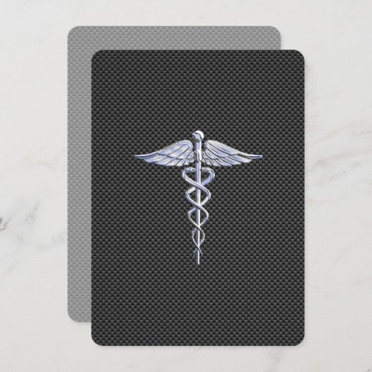 Chroom als kaduceus medisch symbool koolstofvezel (Voorkant / Achterkant)