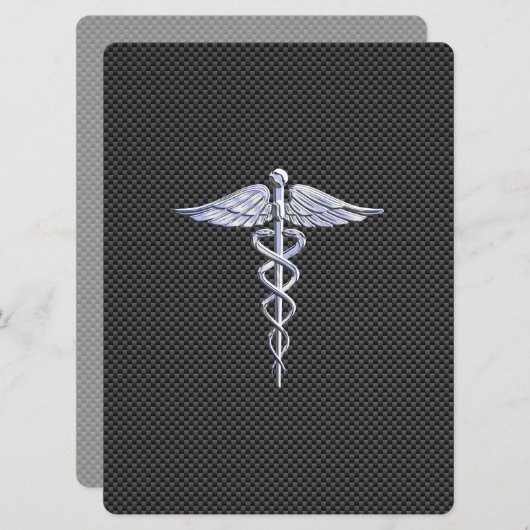 Chroom als kaduceus medisch symbool koolstofvezel (Voorkant / Achterkant)