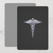 Chroom als kaduceus medisch symbool koolstofvezel (Voorkant / Achterkant)