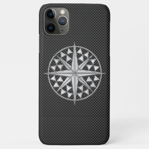 Chroom als kompas ster op koolstofvezeldecor iPhone 11 pro max hoesje
