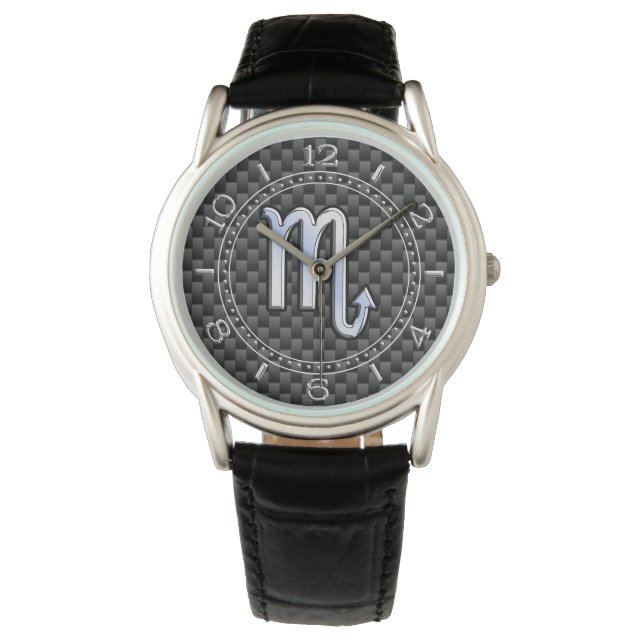 Chroom als Scorpio Zodiac Sign Carbon Dial Horloge (Voorkant)