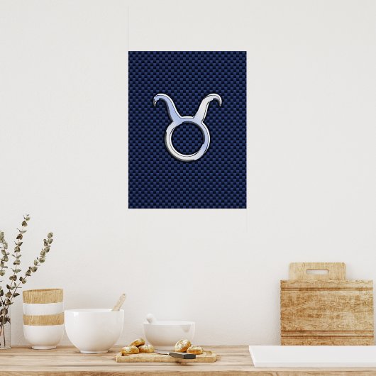 Chroom als Taurus Zodiac Sign Blue Carbon Print (Keuken)