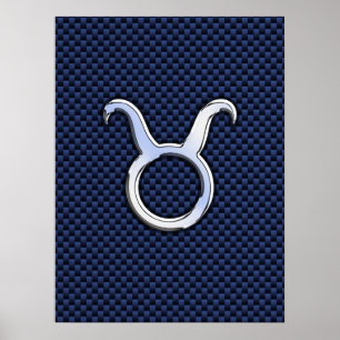 Chroom als Taurus Zodiac Sign Blue Carbon Print