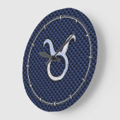 Chroom als Taurus Zodiac Sign Blue Carbon Print Grote Klok (Hoek)