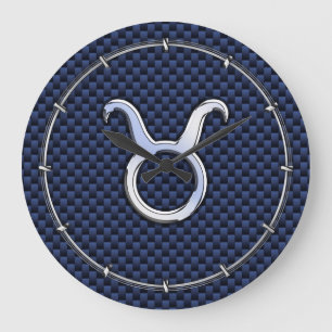 Chroom als Taurus Zodiac Sign Blue Carbon Print Grote Klok