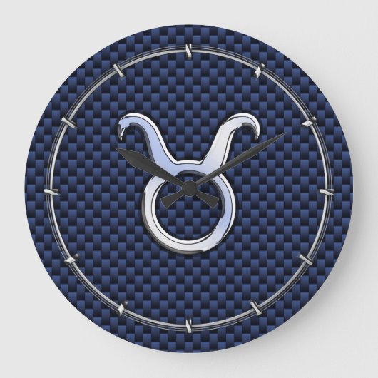 Chroom als Taurus Zodiac Sign Blue Carbon Print Grote Klok (Voorkant)