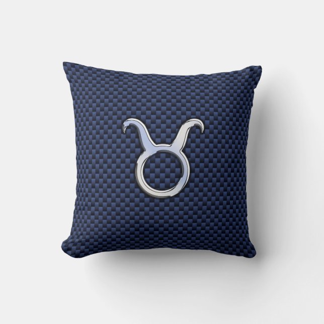 Chroom als Taurus Zodiac Sign Blue Carbon Print Kussen (Voorkant)