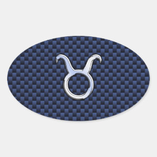 Chroom als Taurus Zodiac Sign Blue Carbon Print Ovale Sticker