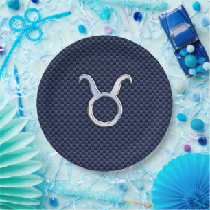 Chroom als Taurus Zodiac Sign Blue Carbon Print Papieren Bordje