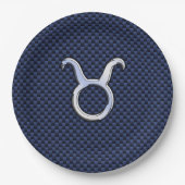 Chroom als Taurus Zodiac Sign Blue Carbon Print Papieren Bordje (Voorkant)