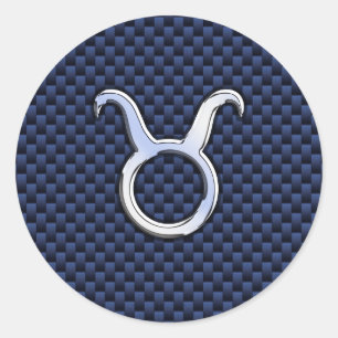 Chroom als Taurus Zodiac Sign Blue Carbon Print Ronde Sticker