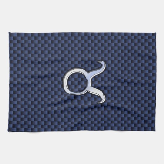 Chroom als Taurus Zodiac Sign Blue Carbon Print Theedoek (Horizontaal)