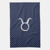Chroom als Taurus Zodiac Sign Blue Carbon Print Theedoek (Verticaal)
