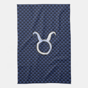 Chroom als Taurus Zodiac Sign Blue Carbon Print Theedoek