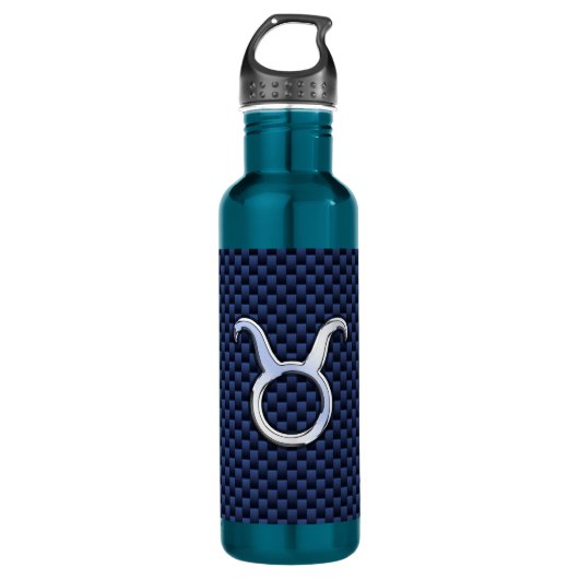 Chroom als Taurus Zodiac Sign Blue Carbon Print Waterfles (Voorkant)