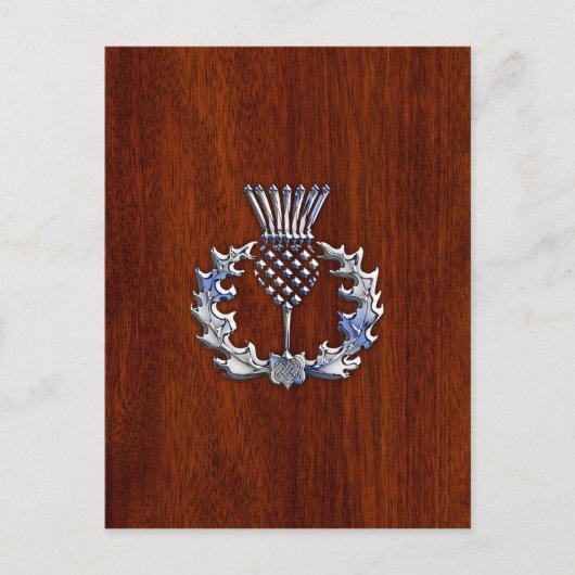 Chroom als Thistle op Mahogany Wood Style Briefkaart (Voorkant)
