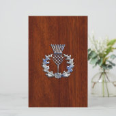 Chroom als Thistle op Mahogany Wood Style Briefpapier (Staand voorkant)