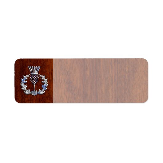 Chroom als Thistle op Mahogany Wood Style Etiket (Voorkant)