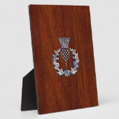 Chroom als Thistle op Mahogany Wood Style Fotoplaat (Zijkant)