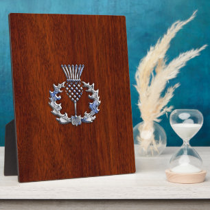 Chroom als Thistle op Mahogany Wood Style Fotoplaat