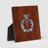 Chroom als Thistle op Mahogany Wood Style Fotoplaat (Voorkant)