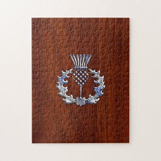 Chroom als Thistle op Mahogany Wood Style Legpuzzel (Verticaal)