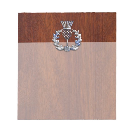 Chroom als Thistle op Mahogany Wood Style Notitieblok (Voorkant)