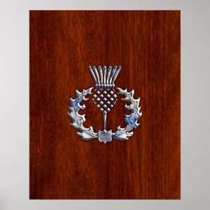 Chroom als Thistle op Mahogany Wood Style Poster