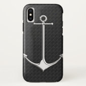 Chroom Anchor Leather Checkers Nautical Lifestyle Case-Mate iPhone Case (Achterkant)