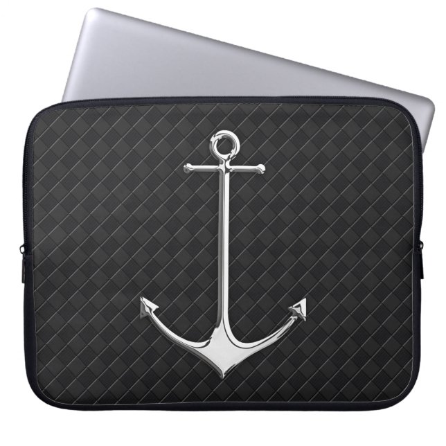 Chroom Anchor Leather Checkers Nautical Lifestyle Laptop Sleeve (Voorkant)
